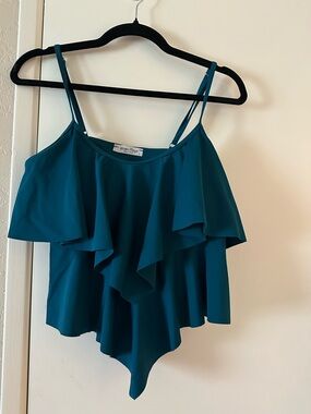 Teal Ruffle Bikini Top with Adjustable Straps